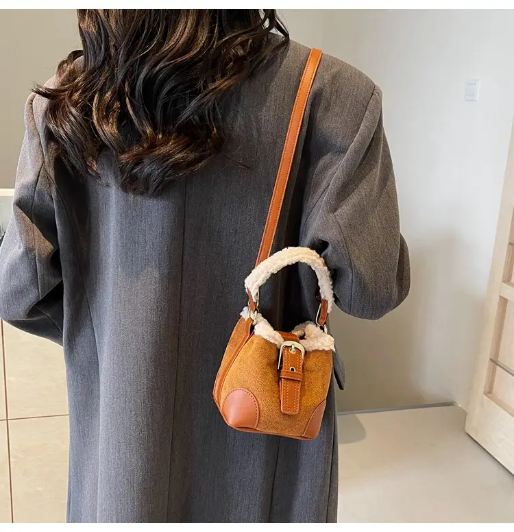 Lamb Wool Mini Bucket Bag Brown 2024 — feature 26