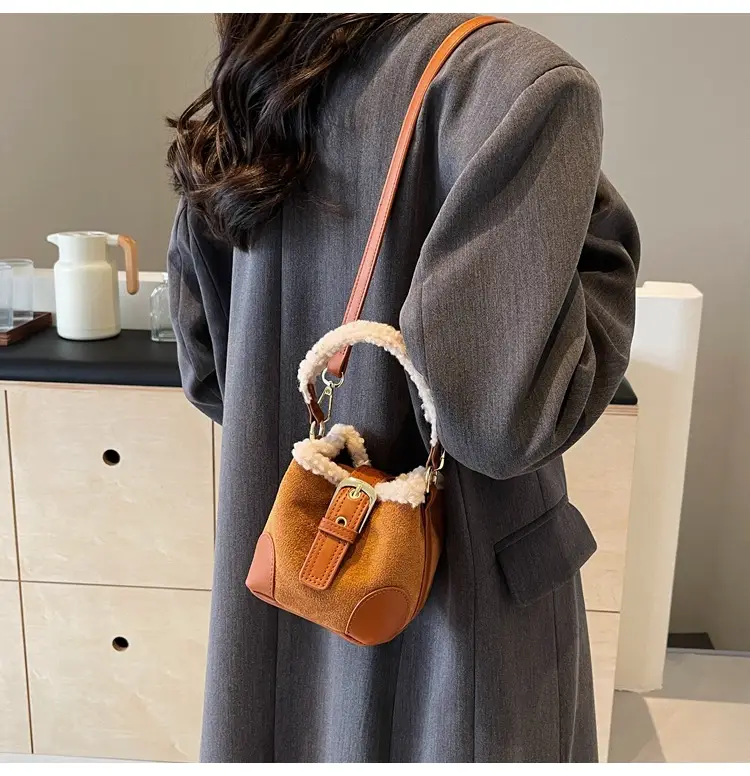 Lamb Wool Mini Bucket Bag Brown 2024 — feature 27