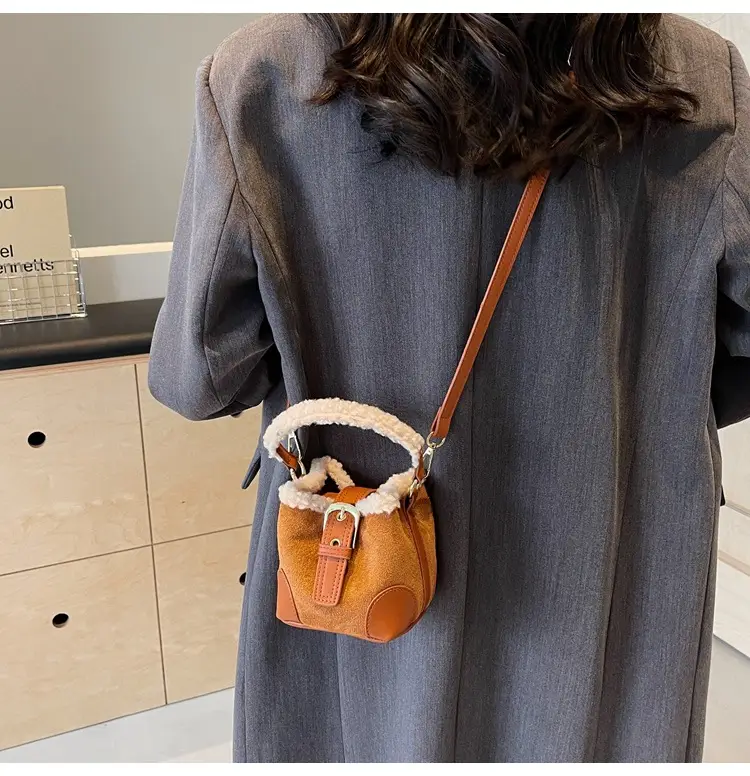 Lamb Wool Mini Bucket Bag Brown 2024 — feature 28