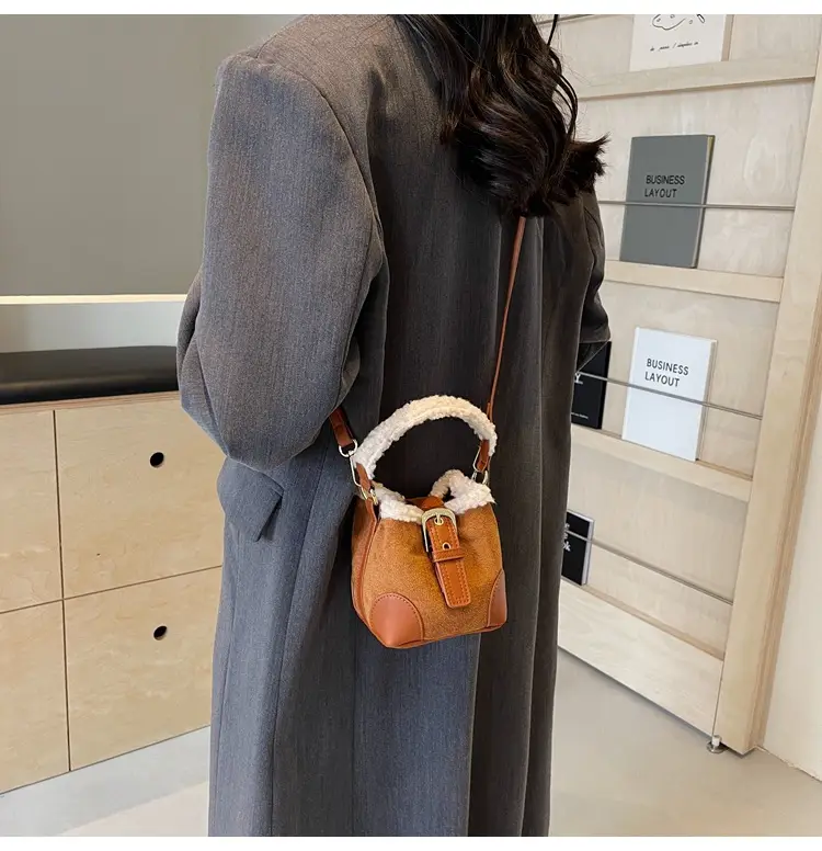 Lamb Wool Mini Bucket Bag Brown 2024 — feature 29