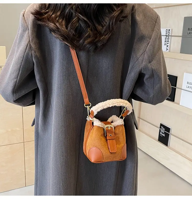 Lamb Wool Mini Bucket Bag Brown 2024 — feature 30
