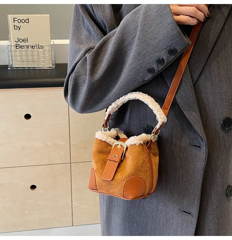 Lamb Wool Mini Bucket Bag Brown 2024 — feature 31
