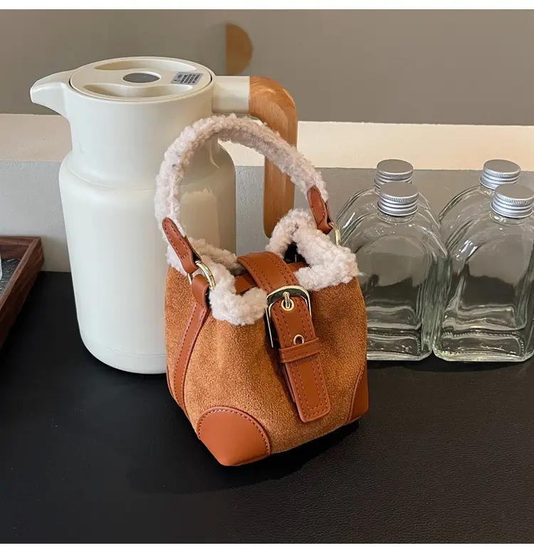 Lamb Wool Mini Bucket Bag Brown 2024 — feature 34