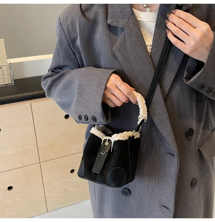 Lamb Wool Mini Bucket Bag Brown 2024 — feature 35