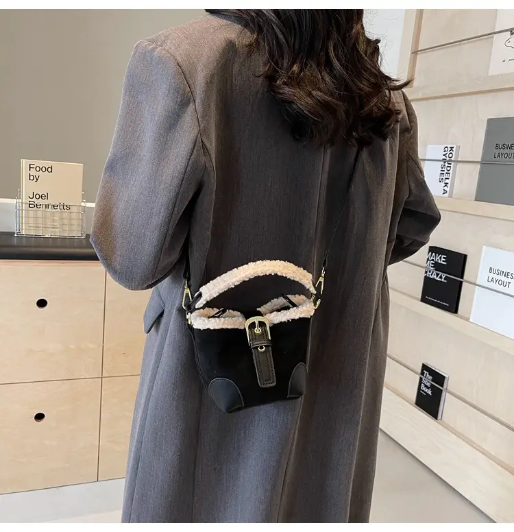 Lamb Wool Mini Bucket Bag Brown 2024 — feature 37