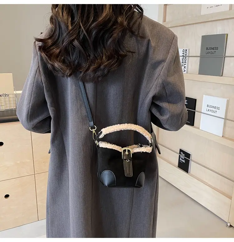Lamb Wool Mini Bucket Bag Brown 2024 — feature 38