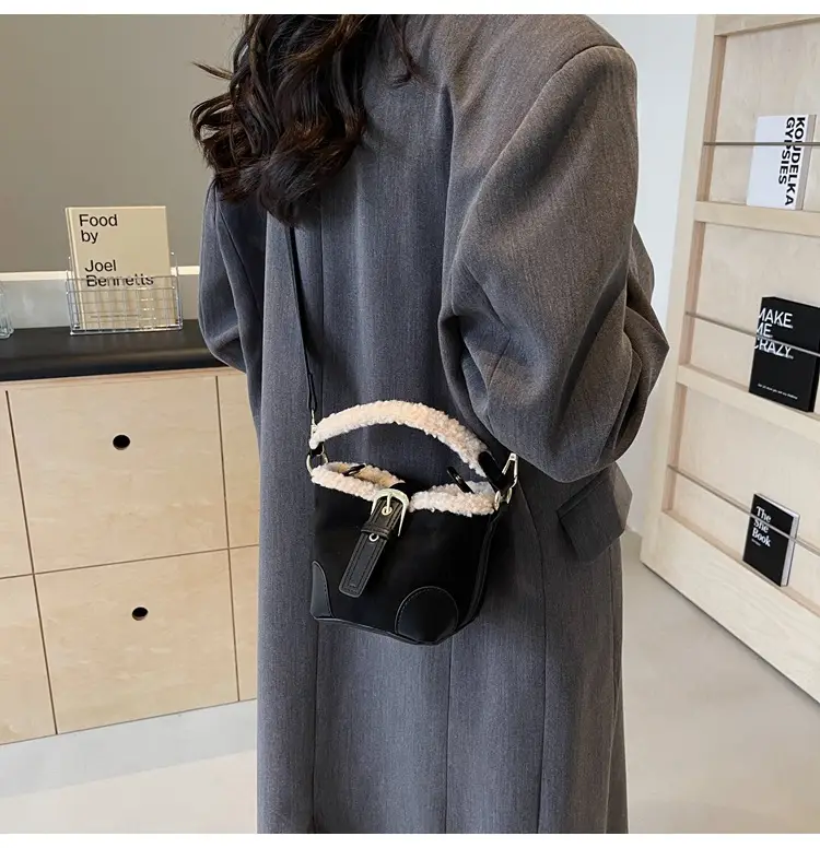 Lamb Wool Mini Bucket Bag Brown 2024 — feature 39