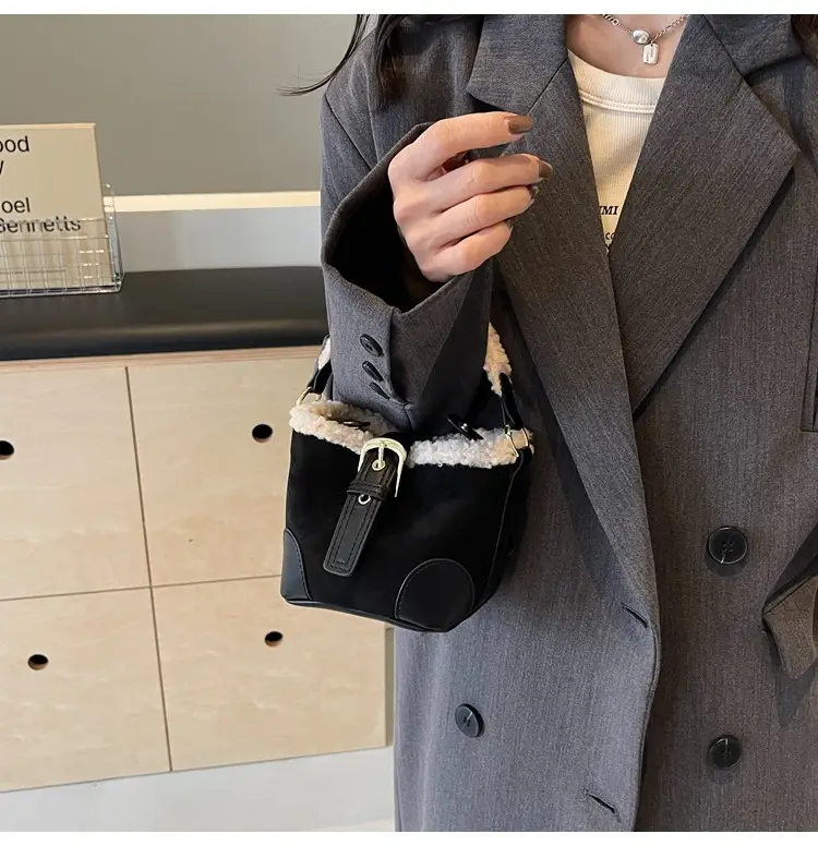 Lamb Wool Mini Bucket Bag Brown 2024 — feature 40