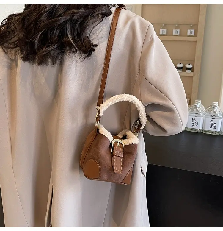 Lamb Wool Mini Bucket Bag Brown 2024 — feature 42