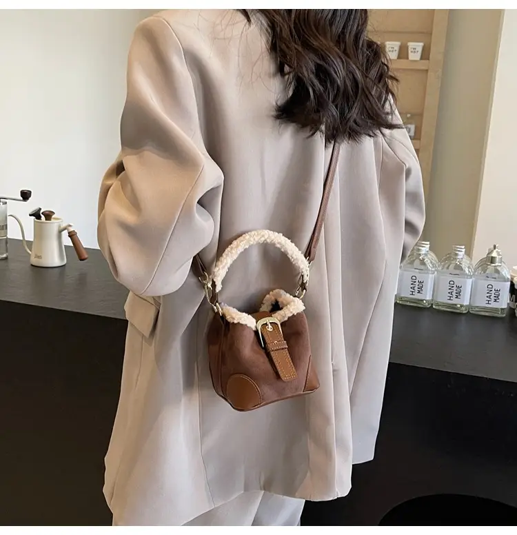 Lamb Wool Mini Bucket Bag Brown 2024 — feature 43