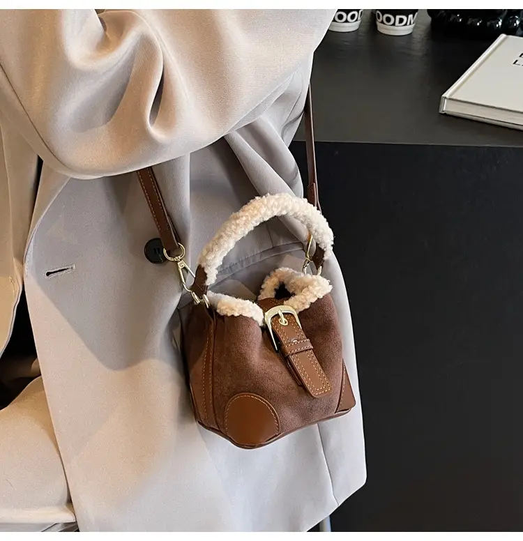 Lamb Wool Mini Bucket Bag Brown 2024 — feature 44