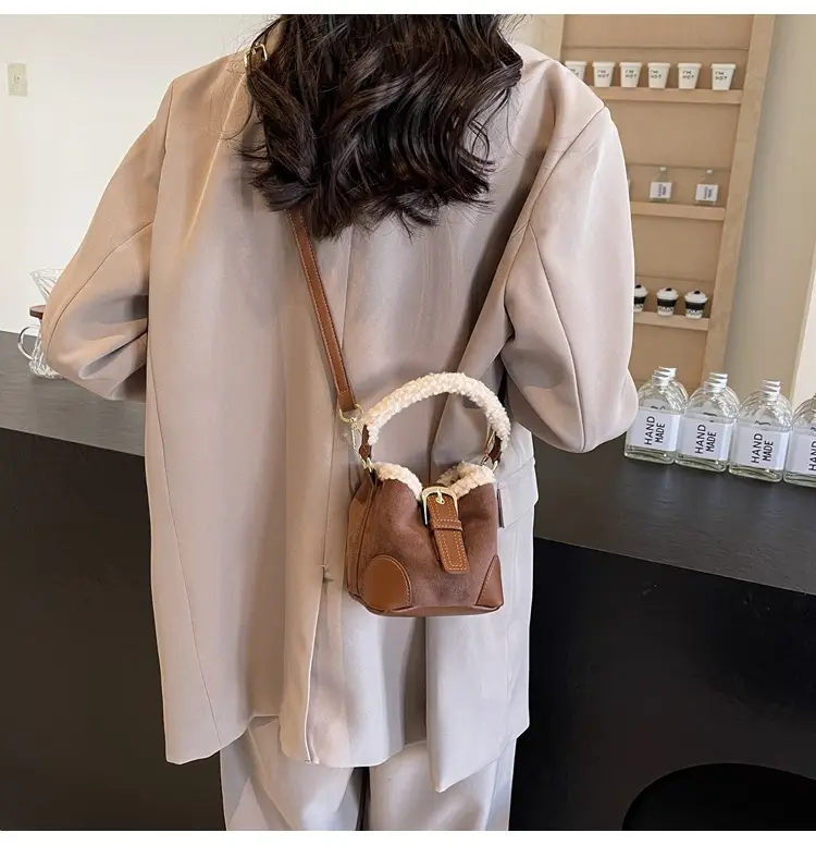 Lamb Wool Mini Bucket Bag Brown 2024 — feature 45