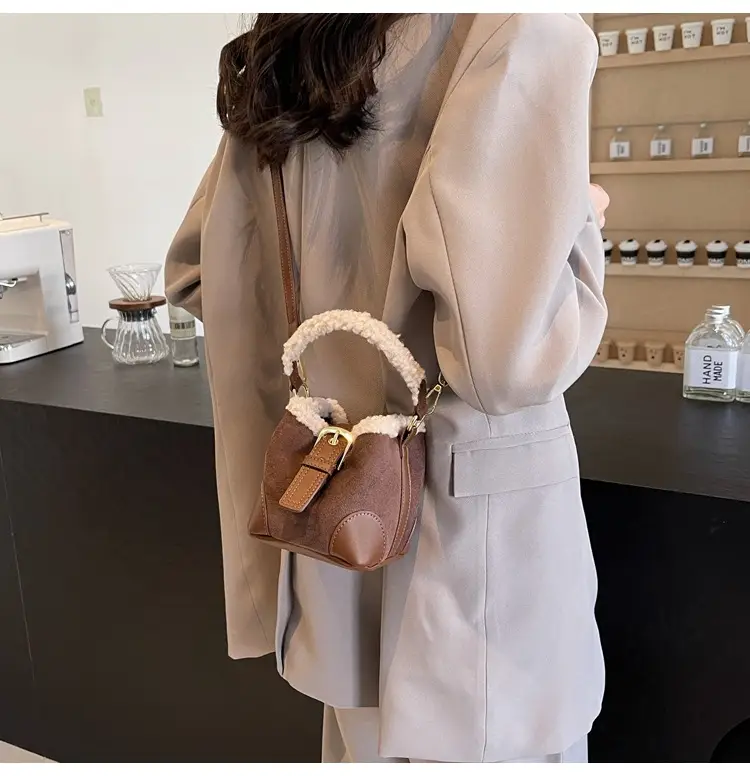 Lamb Wool Mini Bucket Bag Brown 2024 — feature 46