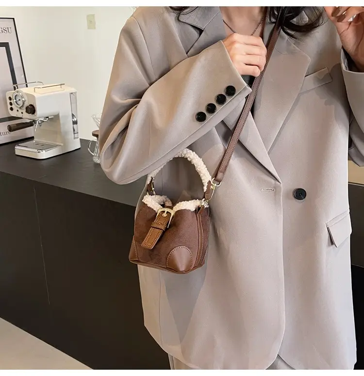 Lamb Wool Mini Bucket Bag Brown 2024 — feature 47
