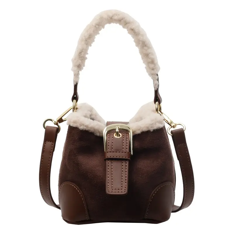 Lamb Wool Mini Bucket Bag Brown 2024 - Image 2