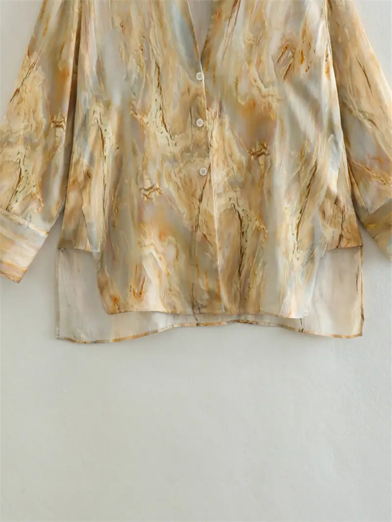Foreign trade 2023 spring new tie-dyed silk satin texture printed shirt mid-waist straight trousers suit 2474010 — feature 10