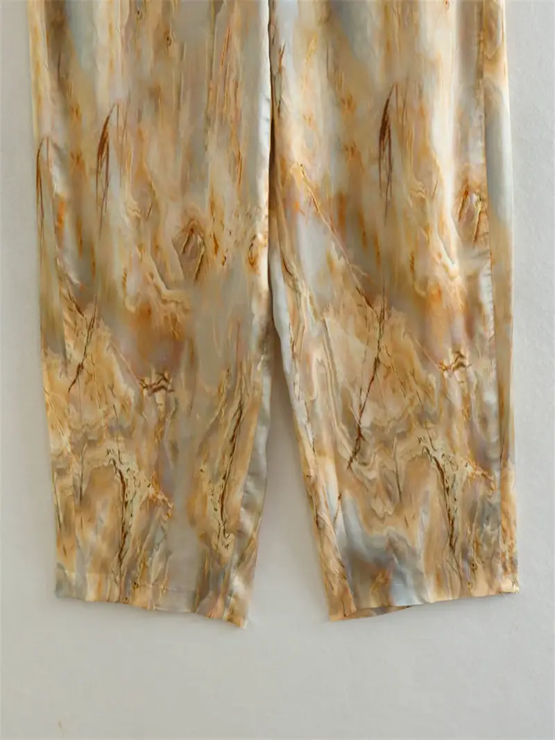 Foreign trade 2023 spring new tie-dyed silk satin texture printed shirt mid-waist straight trousers suit 2474010 — feature 12