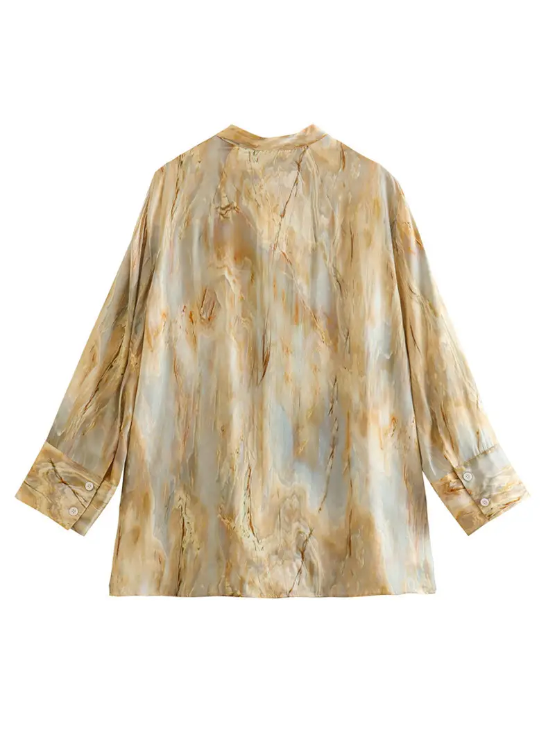 Foreign trade 2023 spring new tie-dyed silk satin texture printed shirt mid-waist straight trousers suit 2474010 — feature 6