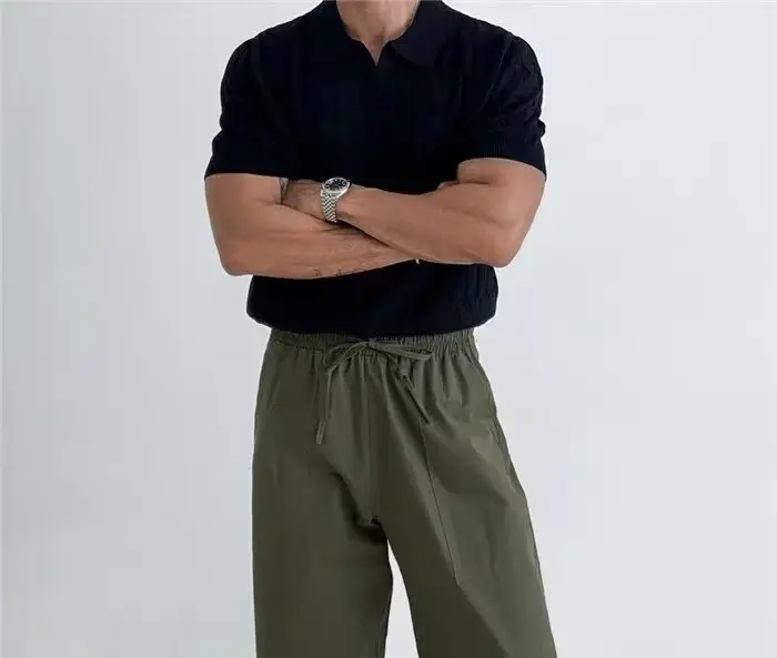 Men White Knitted V Neck Polo T-Shirt — feature 10