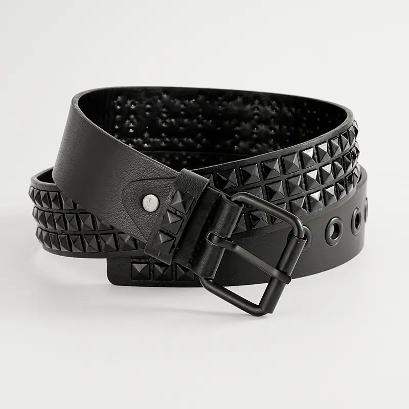 Black Rivet Hip Hop Belt for Men Women - Image 3