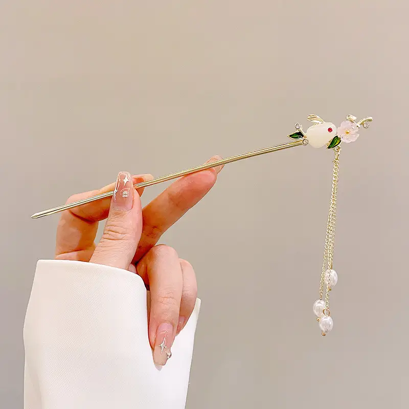 Women's Hanfu Hairpin with Tassels Gold Plated