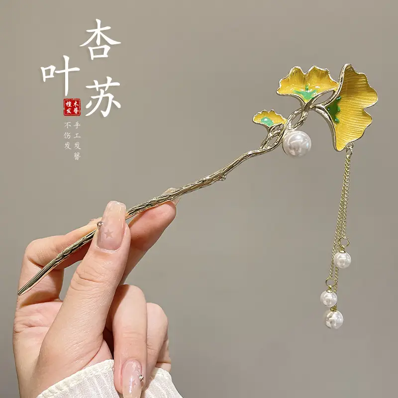 Women's Hanfu Hairpin with Tassels Gold Plated