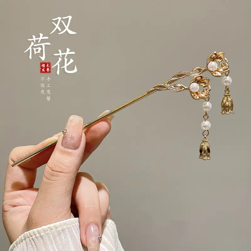 Women's Hanfu Hairpin with Tassels Gold Plated