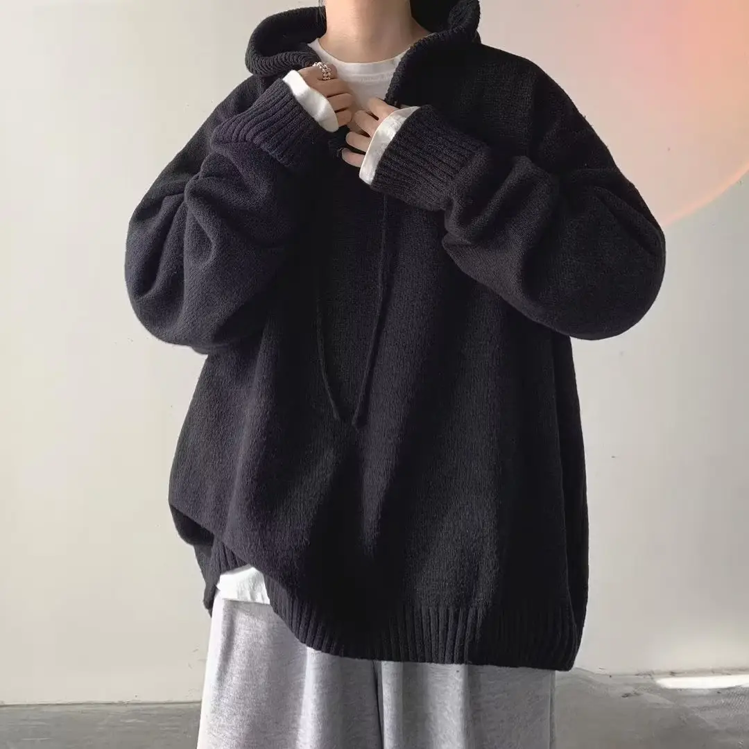 Grey Japanese Retro Hooded Knitted Sweater Jacket - Image 9