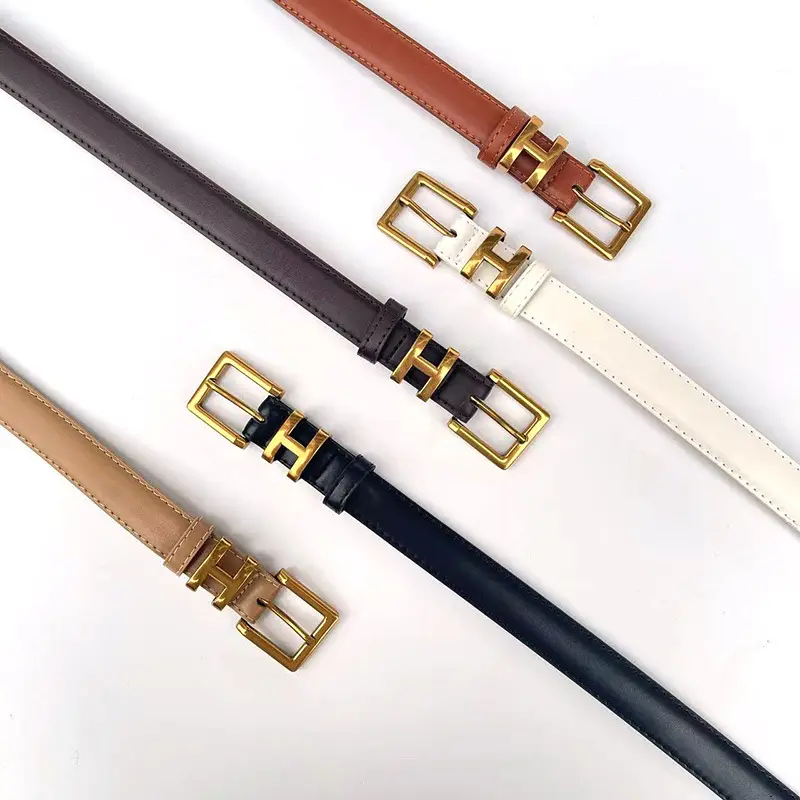 Women's Brown Leather Belt with Gold Buckle Small Size - Image 6