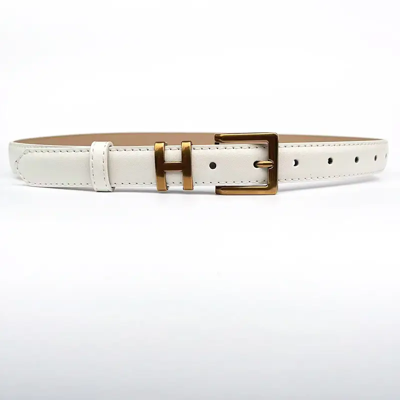 Women's Brown Leather Belt with Gold Buckle Small Size - Image 7