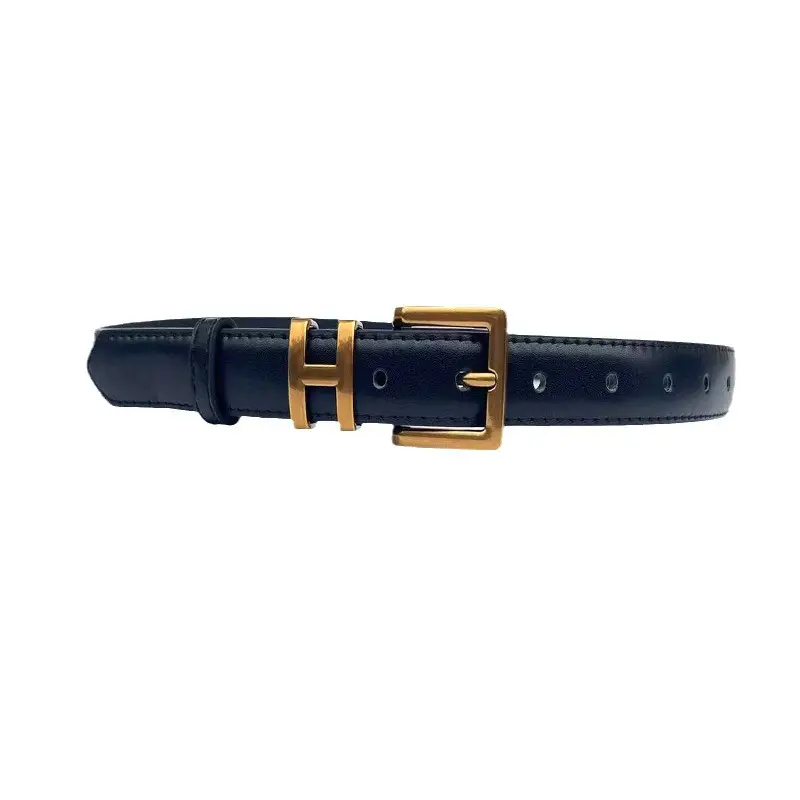 Women's Brown Leather Belt with Gold Buckle Small Size - Image 10