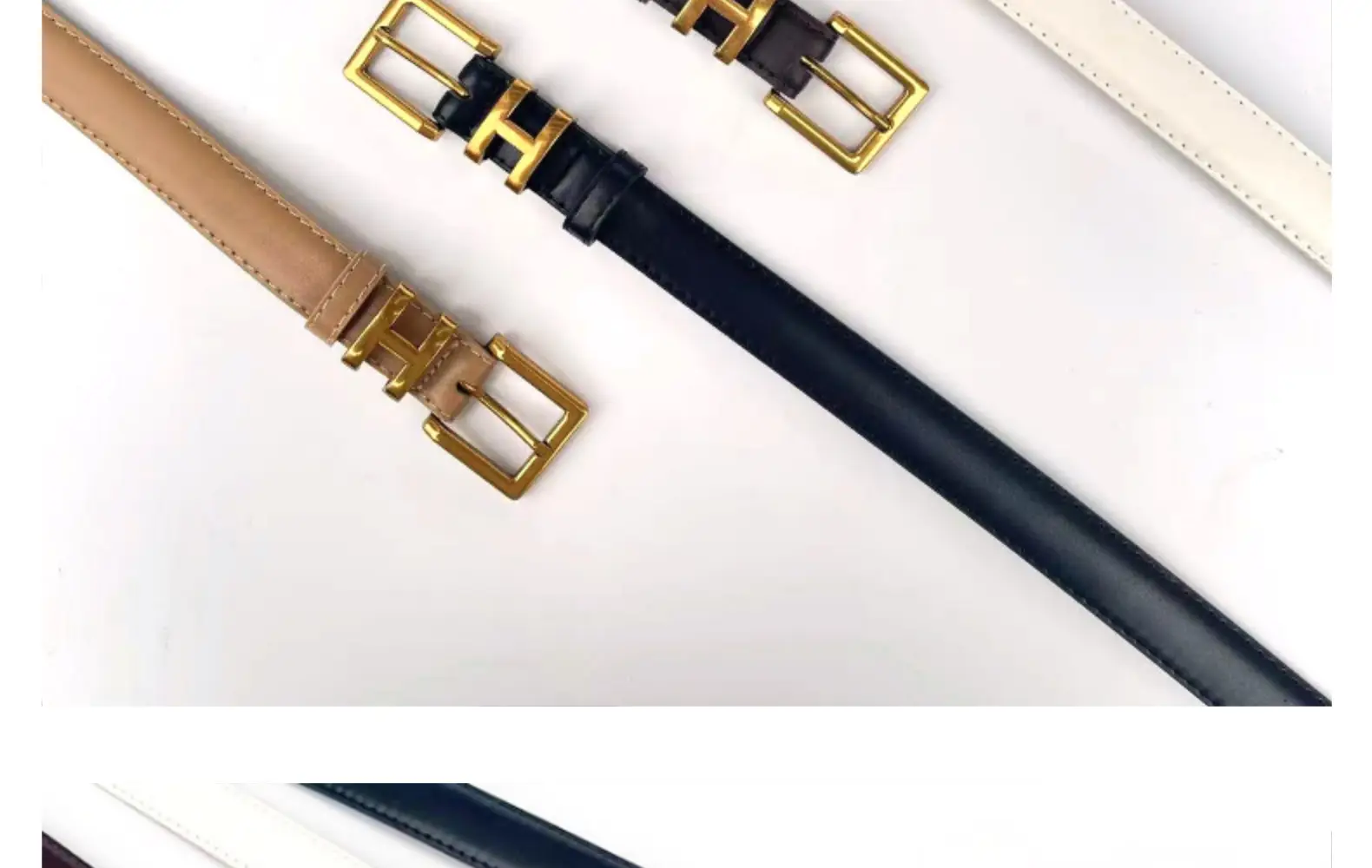 Women's Brown Leather Belt with Gold Buckle Small Size — feature 14