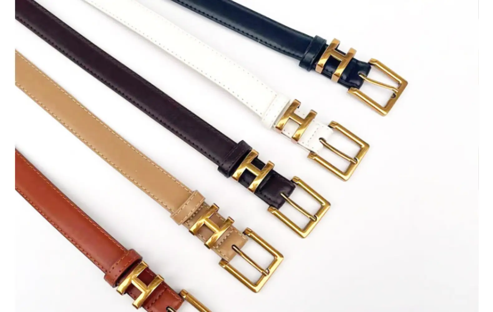 Women's Brown Leather Belt with Gold Buckle Small Size — feature 15