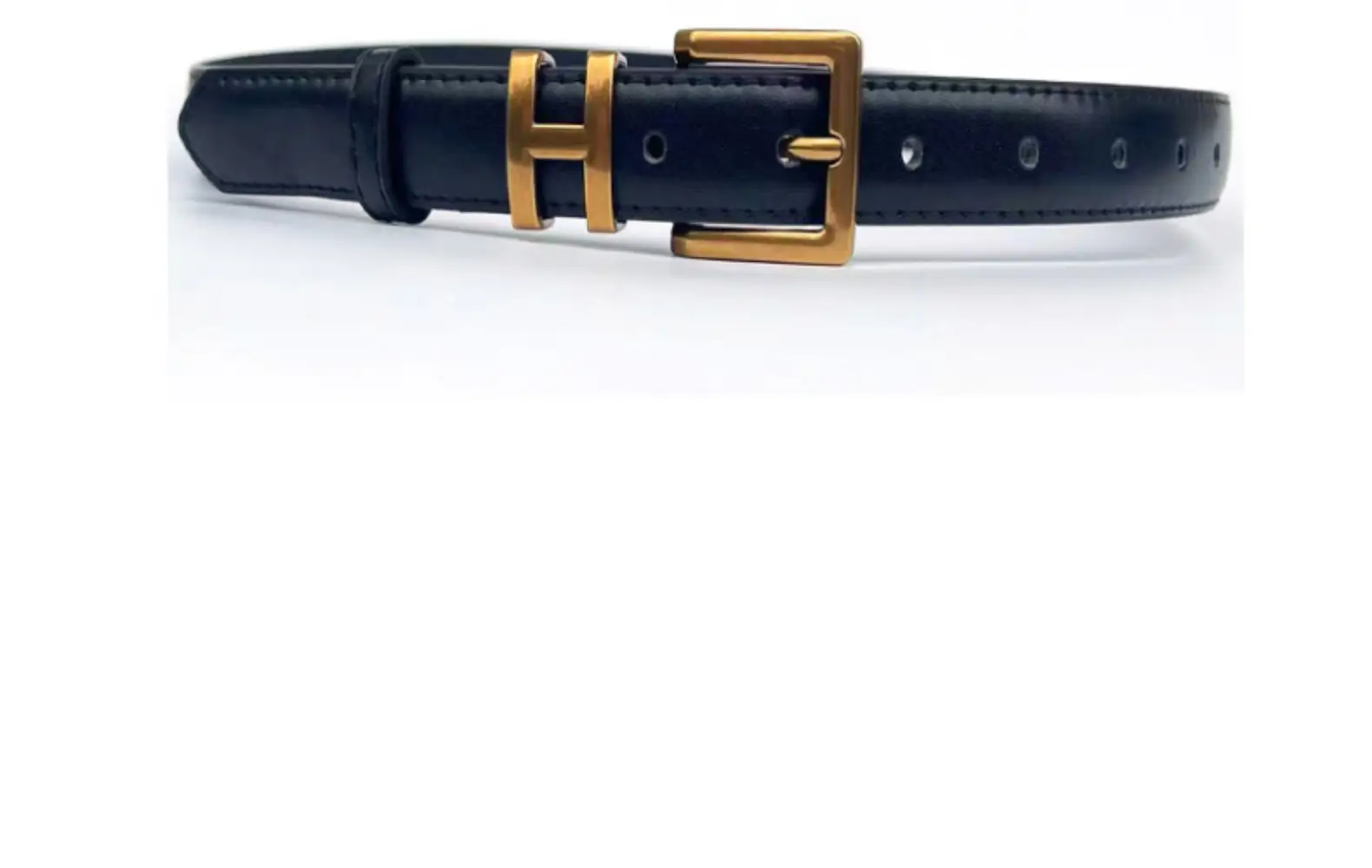 Women's Brown Leather Belt with Gold Buckle Small Size — feature 17