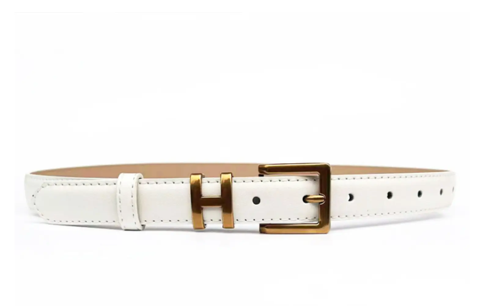 Women's Brown Leather Belt with Gold Buckle Small Size — feature 18