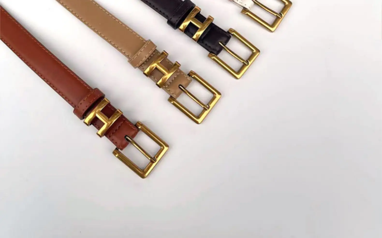 Women's Brown Leather Belt with Gold Buckle Small Size — feature 2