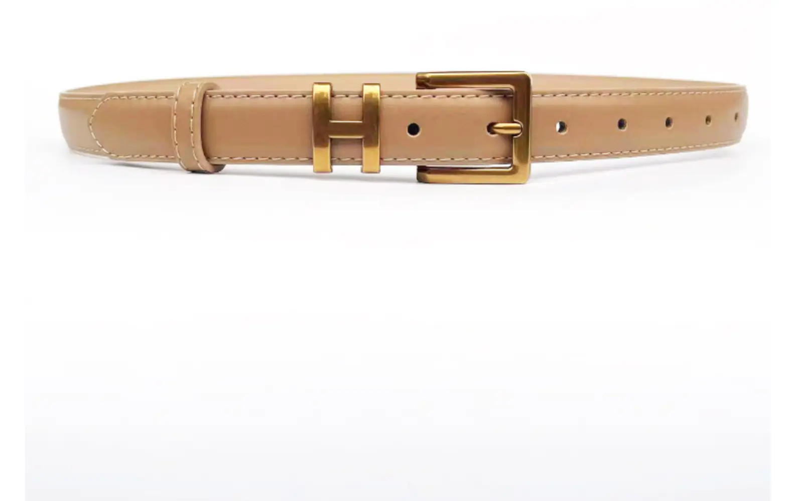 Women's Brown Leather Belt with Gold Buckle Small Size — feature 20