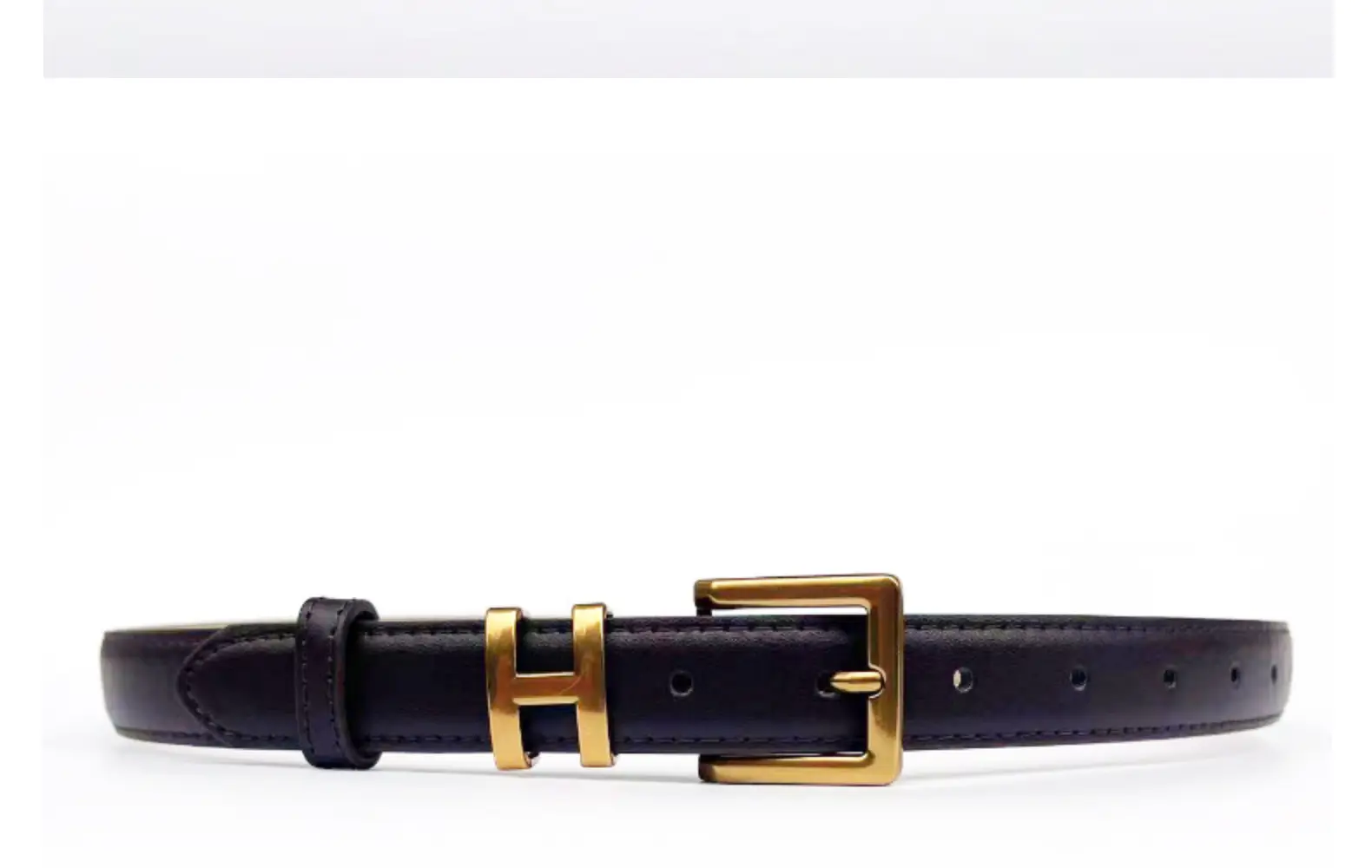 Women's Brown Leather Belt with Gold Buckle Small Size — feature 21