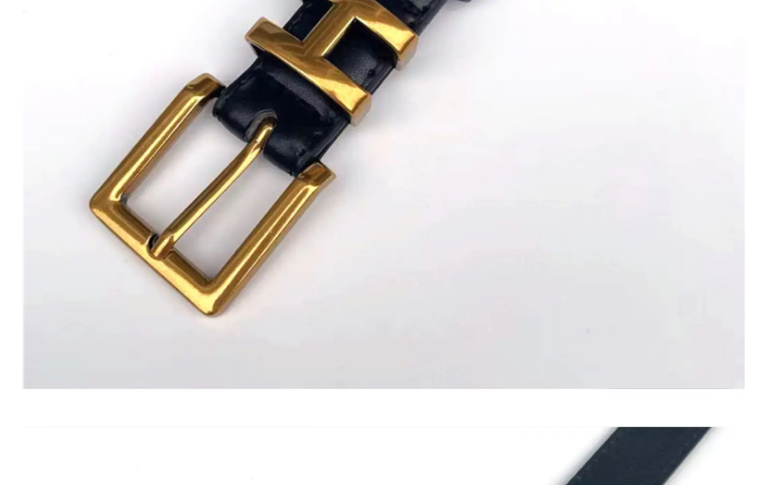 Women's Brown Leather Belt with Gold Buckle Small Size — feature 25
