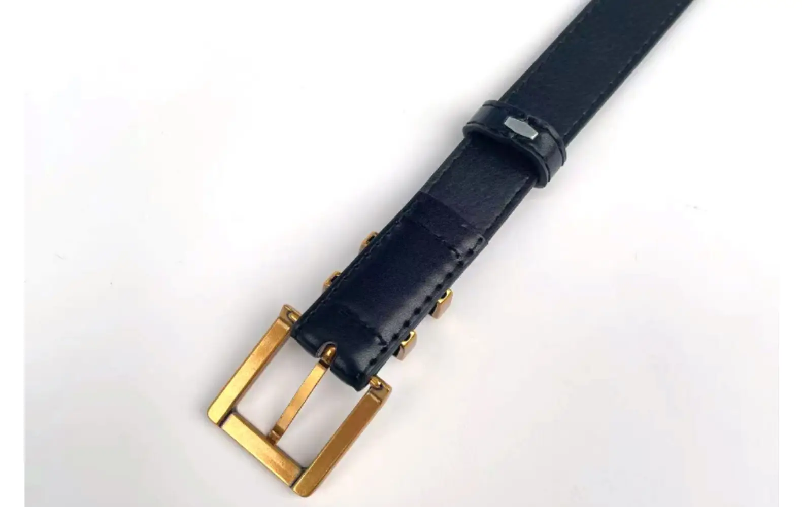 Women's Brown Leather Belt with Gold Buckle Small Size — feature 26