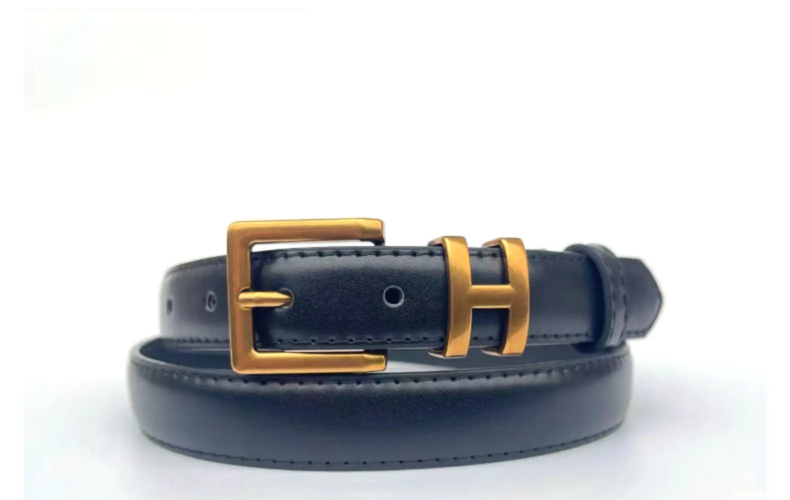 Women's Brown Leather Belt with Gold Buckle Small Size — feature 29