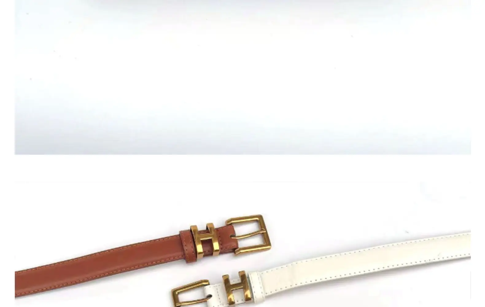 Women's Brown Leather Belt with Gold Buckle Small Size — feature 30