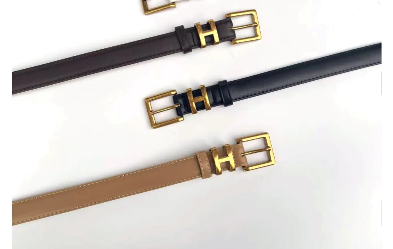 Women's Brown Leather Belt with Gold Buckle Small Size — feature 31