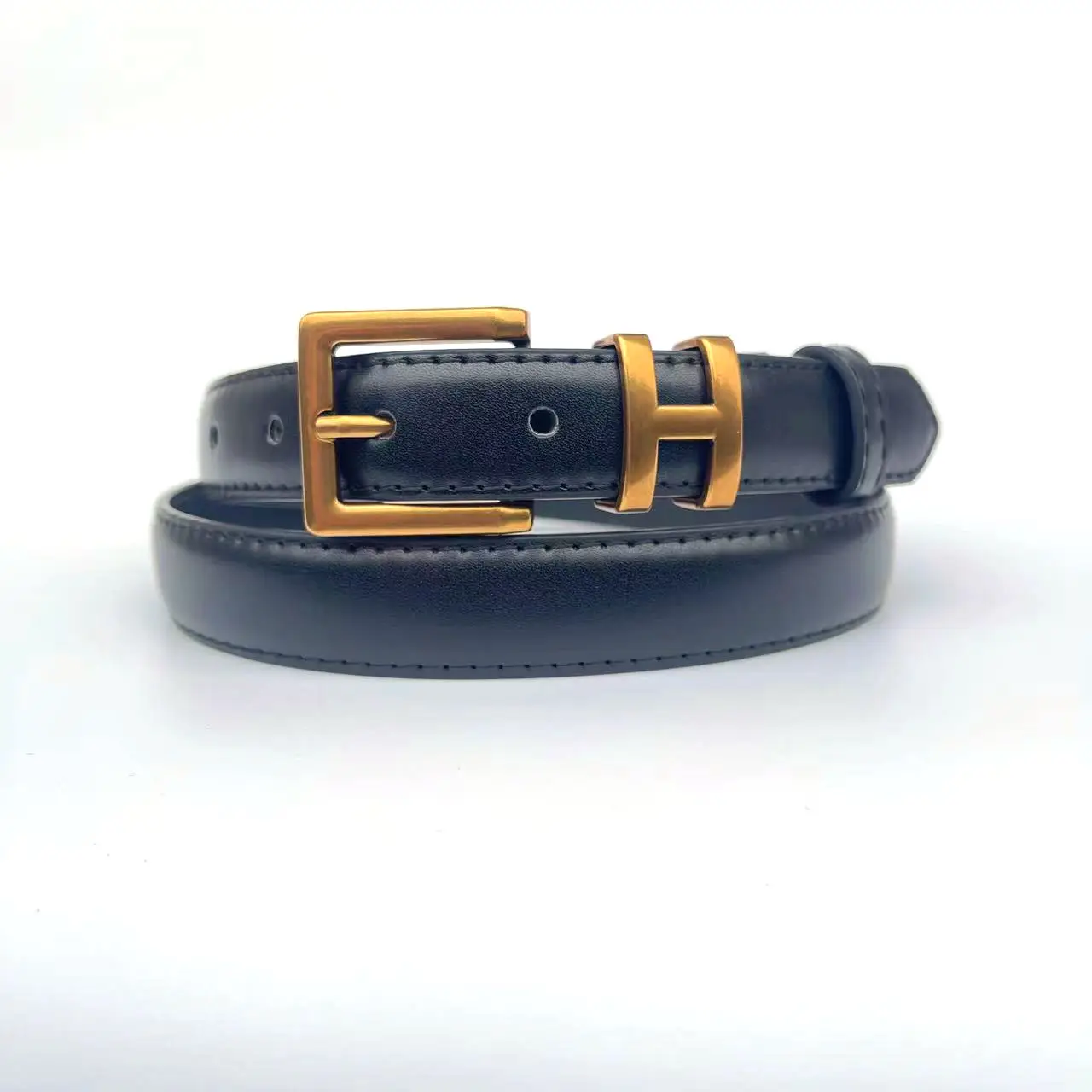 Women's Brown Leather Belt with Gold Buckle Small Size - Image 2