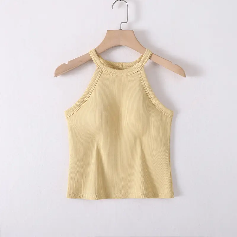 Halter Neck Tank Top with Built-In Bra Pads, Camisole with Fixed Bra Pads, Women's Plus Size Tank Top with Fixed Bra Pads