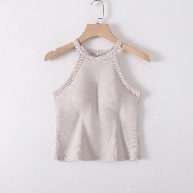 Halter Neck Tank Top with Built-In Bra Pads, Camisole with Fixed Bra Pads, Women's Plus Size Tank Top with Fixed Bra Pads