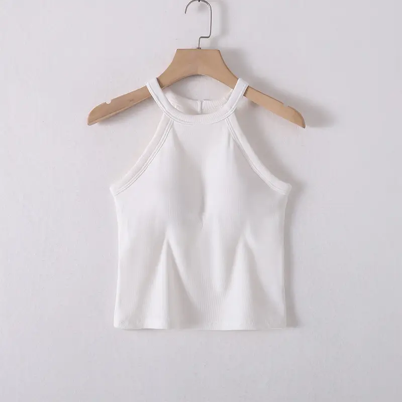 Halter Neck Tank Top with Built-In Bra Pads, Camisole with Fixed Bra Pads, Women's Plus Size Tank Top with Fixed Bra Pads