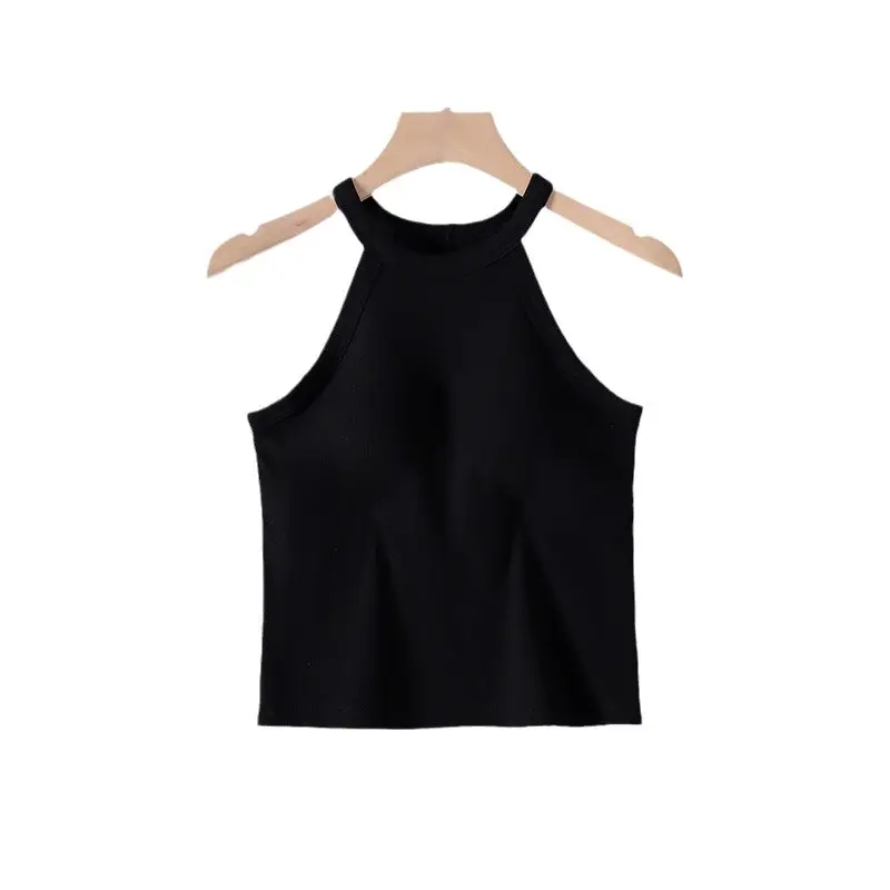 Halter Neck Tank Top with Built-In Bra Pads, Camisole with Fixed Bra Pads, Women's Plus Size Tank Top with Fixed Bra Pads