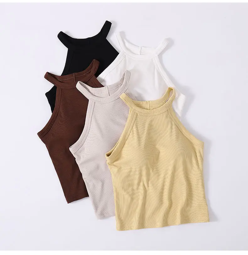 Halter Neck Tank Top with Built-In Bra Pads, Camisole with Fixed Bra Pads, Women's Plus Size Tank Top with Fixed Bra Pads — feature 3