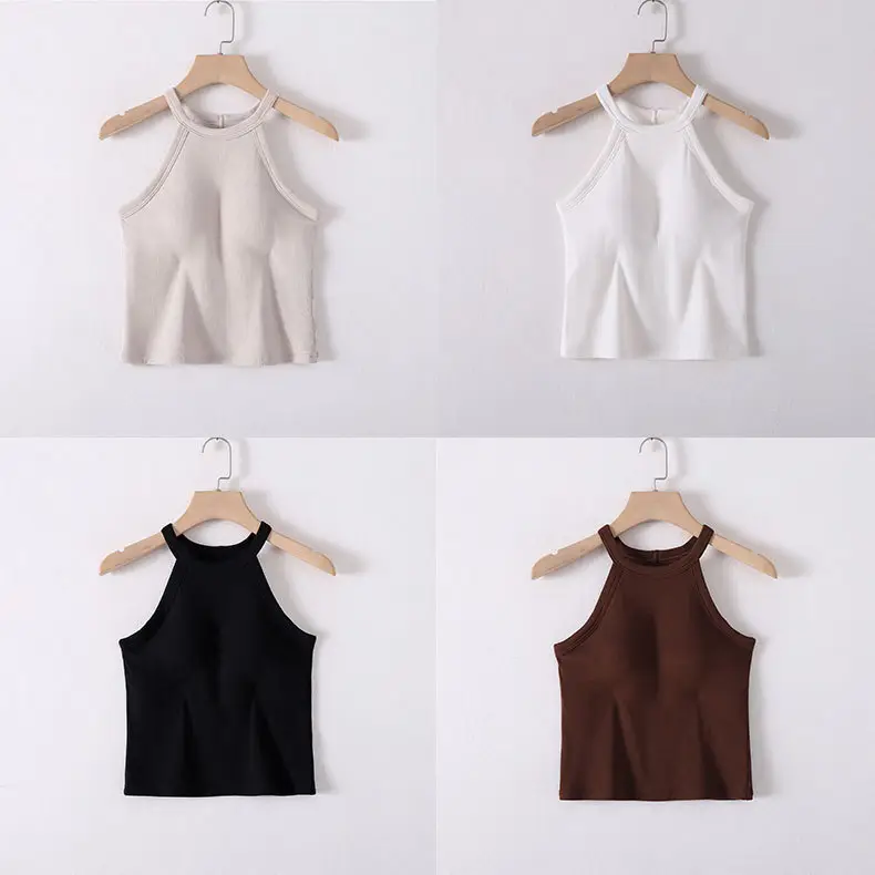 Halter Neck Tank Top with Built-In Bra Pads, Camisole with Fixed Bra Pads, Women's Plus Size Tank Top with Fixed Bra Pads — feature 5